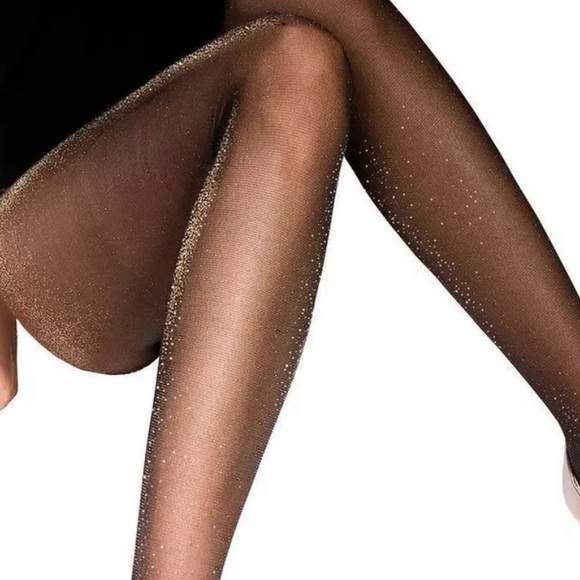Lurex glitter tights solid black sheer pinup doll stockings lingerie burlesque